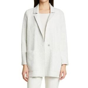 Eileen Fisher Tencel Jacquard Knit Jacket Stone White Large